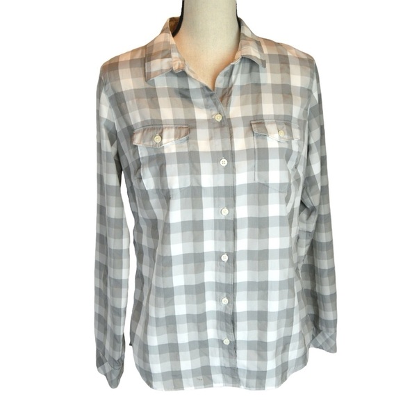 Eddie Bauer Nylon Blend Side Vent Roll Tab Sleeve Button Down Checkered Shirt - Picture 10 of 10